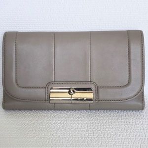 Coach Kristin Leather Large Wallet Mushroom Grey Tan EUC